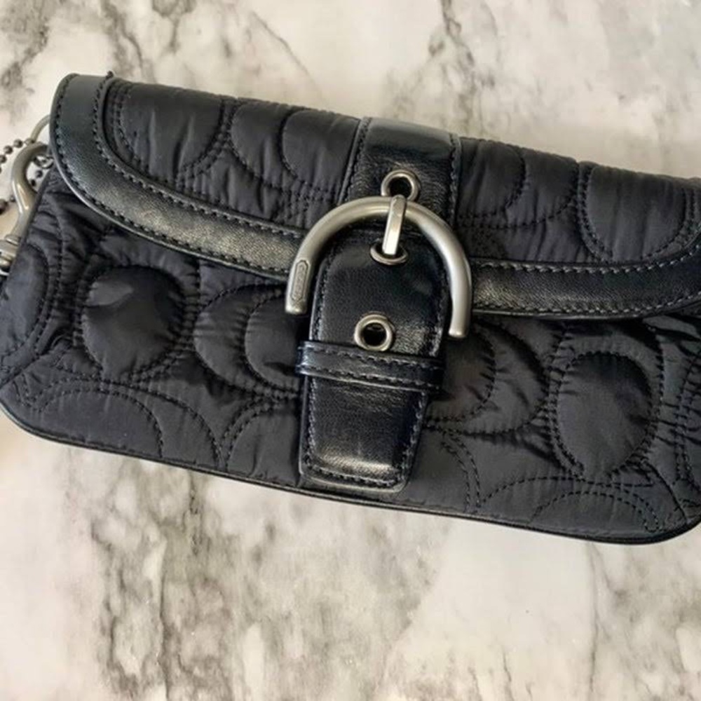 Coach black quilted wristlet